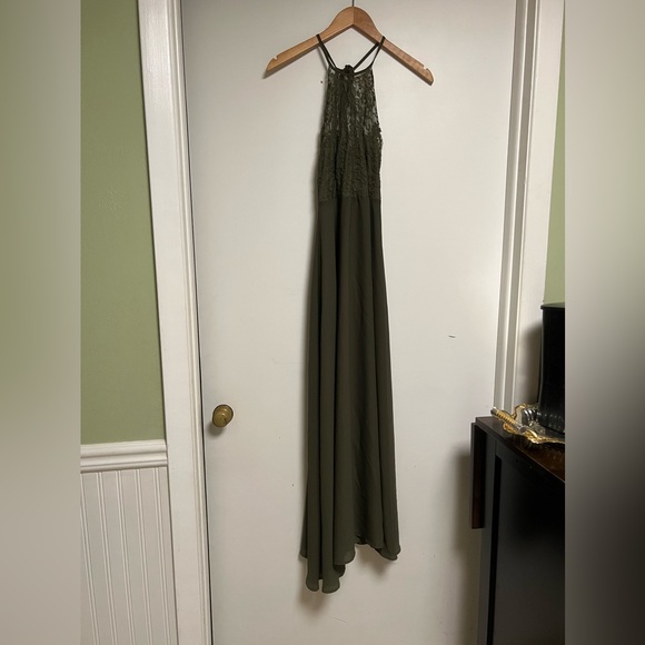 (🍂BOGO) Elegant Olive Green Lace Maxi Dress - Picture 4 of 7